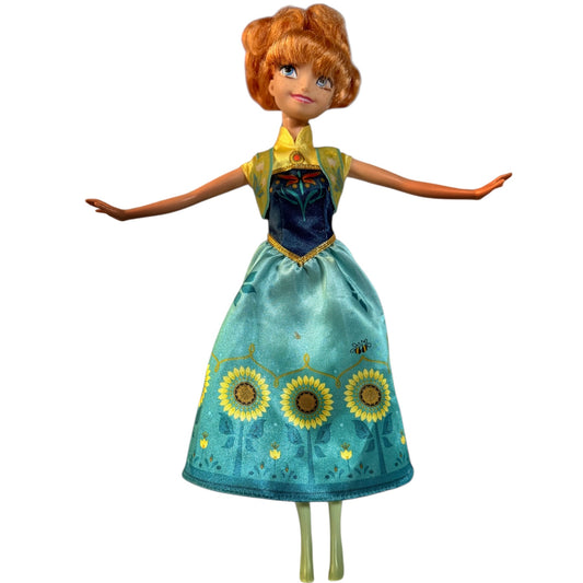 Disney Frozen Fever Anna Doll in Pretty Spring Dress with Flowers, Coordinating Hair Ribbon