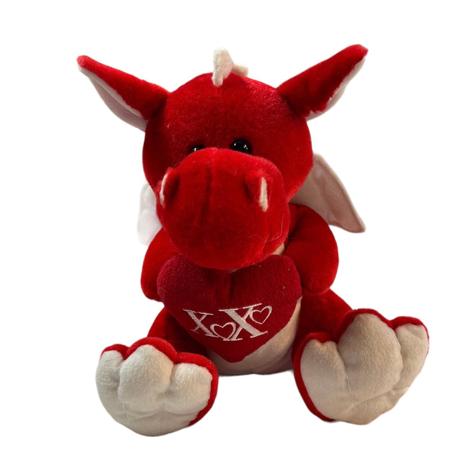 Red& White 10.5" Dragon, XoXo With Hearts White Wings & Oversize Feet EUC