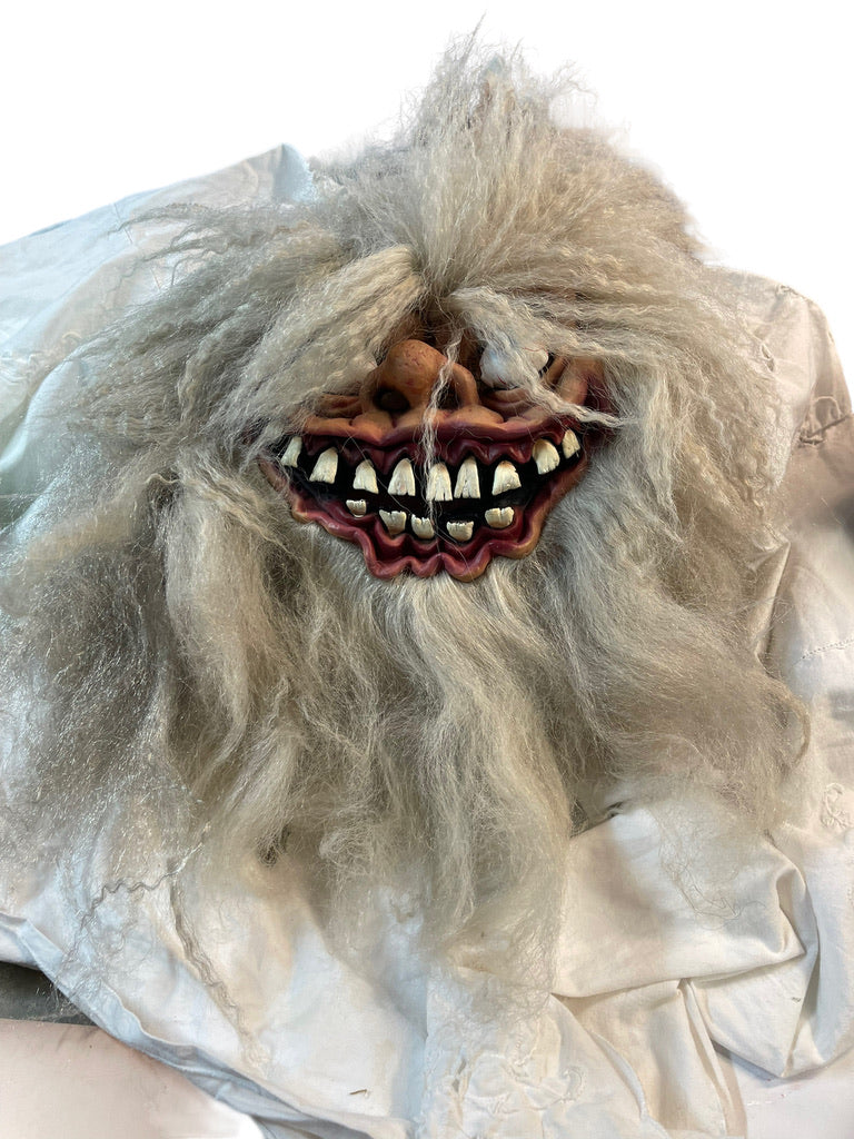 Gruesome Halloween Mask, Long Grey Hair. Bulging Eyes, Rotten Teeth