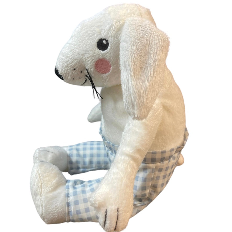 Ikea Skogshare White Rabbit Plush Blue Checked Pants, Long Black Whiskerss