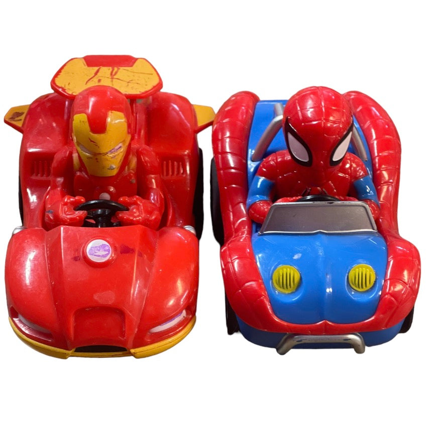 Marvel Super Hero Adventures Race Car Pull Back Vehicle Lot, Iron Man & Spiderman GUC