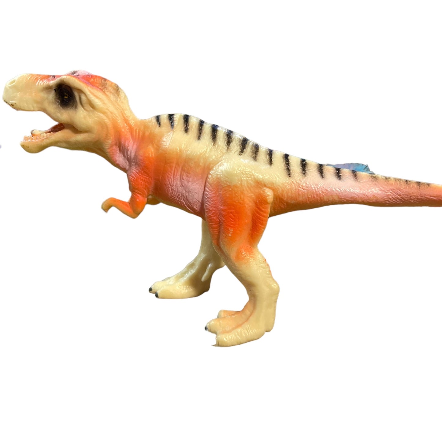 Tangerine Peach 7" Tyrannosaurus Rex Plastic Dinosaur Toy With Black Stripes in EUC