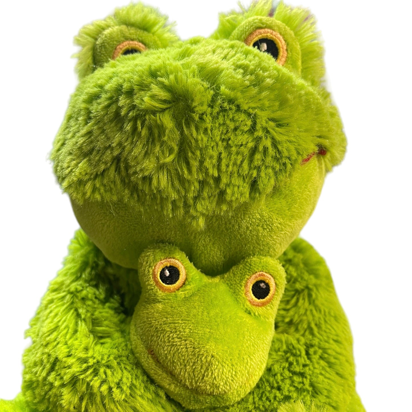 Ultra Soft Creature Comforts Mama & Baby Frogs Lime Green with Embroidered Eyes