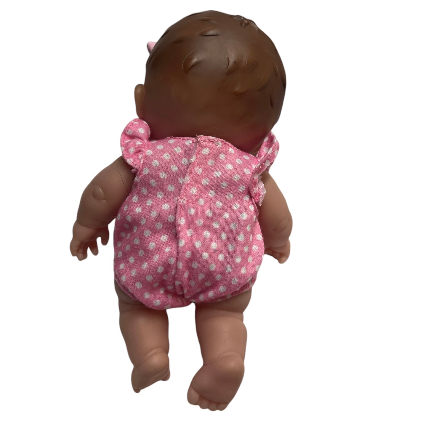 9" Berenguer Posable Pouting L'il Cutie Vinyl Baby Doll, Vinyl Bow & Sweet Ladybug Romper EUC