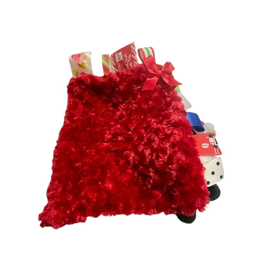 Santa Lovey Stuffed Toy & Handmade  Minky Ribbon Tag Blanket for Sleep/ Security & Sensory Play