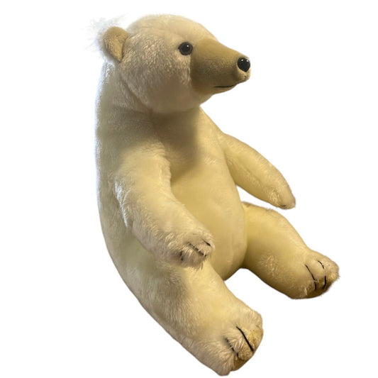 Vintage Polar Bear, Korea, Heron Distribution 13" Seated Realistic White Beige & Black Accents