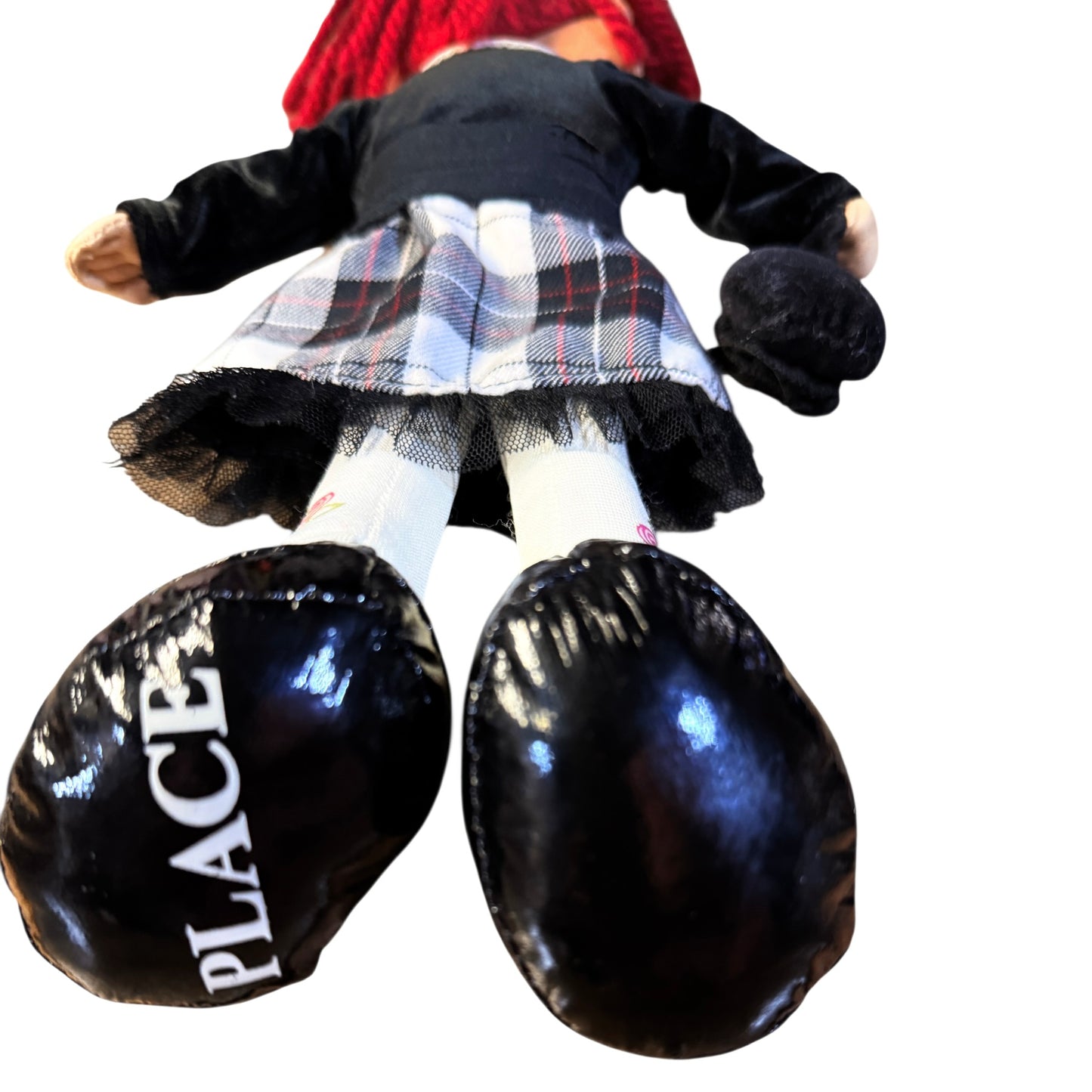 Children's Place 13" Plush Fashion Doll, Red Yarn Hair, Tartan Skirt, Shiny Shoes and Purse! GUC