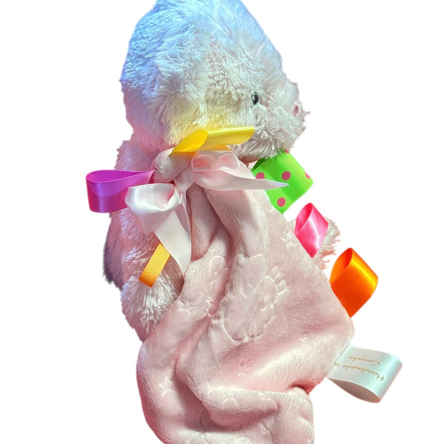 Bearington Baby's First Bear & Ribbon Tag Lovey, Shaggy Pink, Satin Accents, Stitched Features,