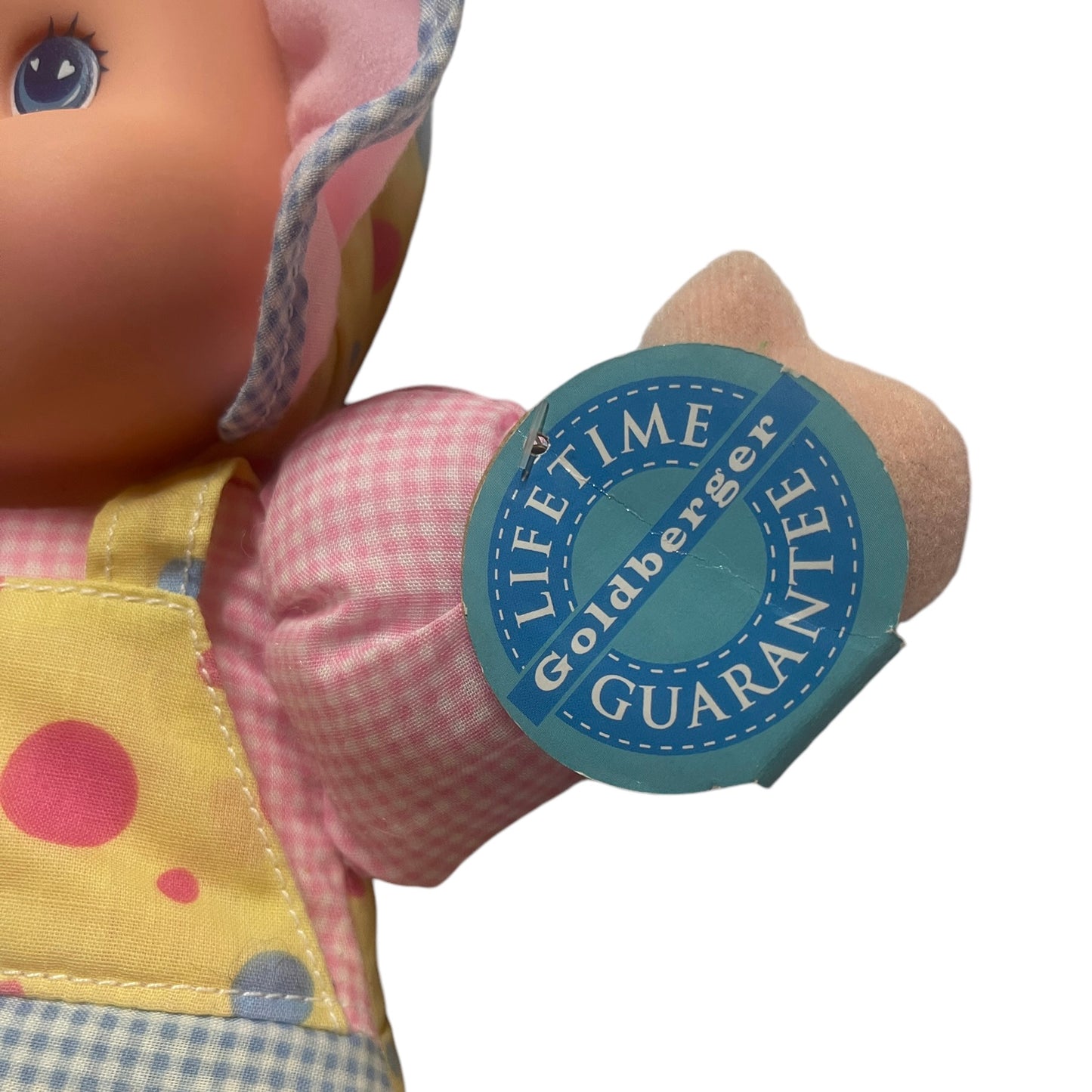 Goldberger Baby's First Kisses Plush & Vinyl Baby Doll  Soft Pastel Polka Dot & Gingham- Working!