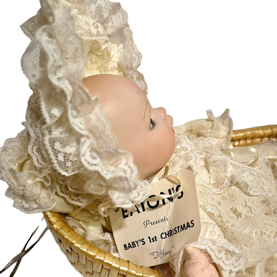 Vintage Eaton's Baby's First Christmas Music Box &  Doll by Artist,  April Katz, 1985