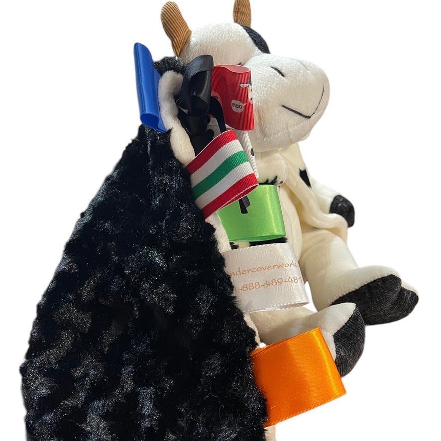 Russ Berrie Cream & Black 'Mooella' Plush  Cow, Fancy Jacket, Stitched Face & Lovey Tag
