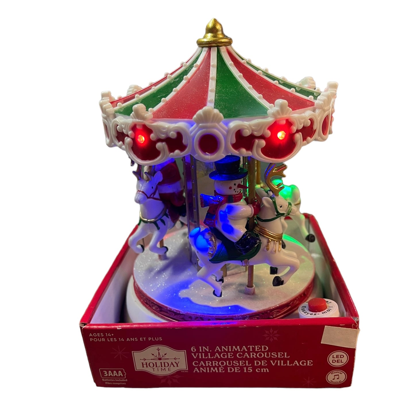 Holiday Time 6" Christmas Village Animated Mirrored Musical Carousel in Good Preowned Working Condition