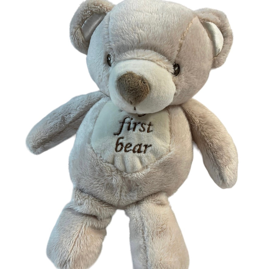 Kellybaby My First Bear Rattle Beige/Brown Accents Silky Ears, Embroidered Face