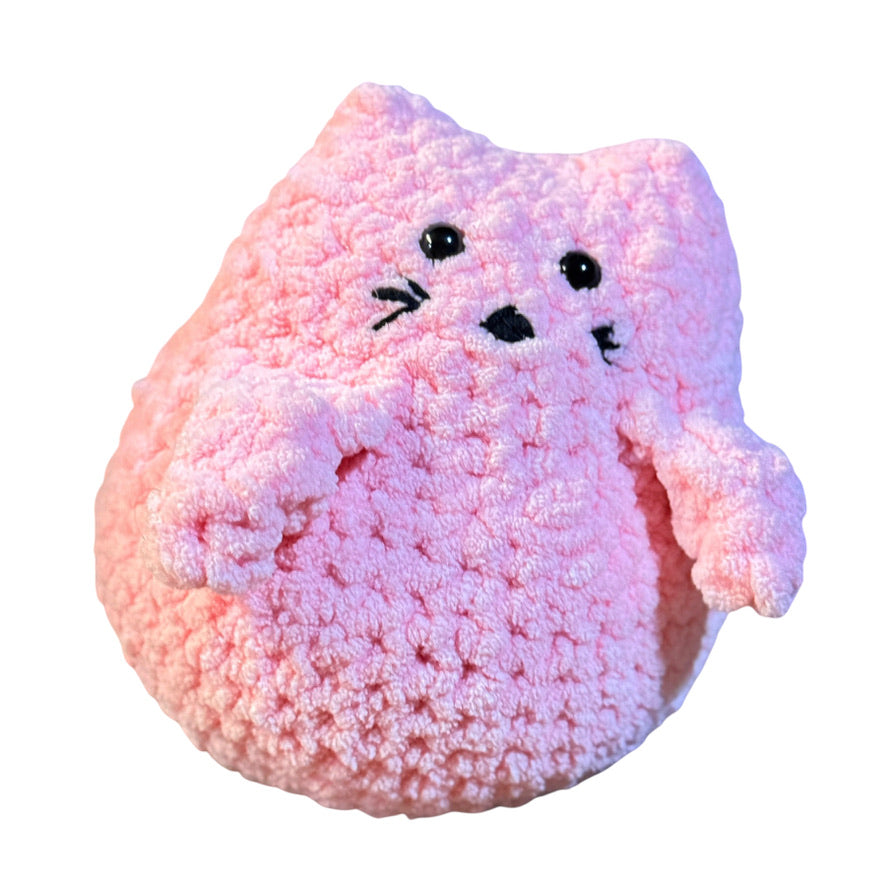 Hand Crocheted Pink Kitten, 6" with Cuddly Body, Long Tail and Stitched Black Nose & Whiskers!