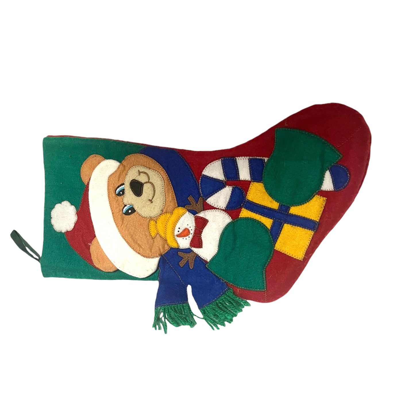 Dandee Teddy Bear Applique Christmas Stocking with a Snowman, Candy Cane and More!