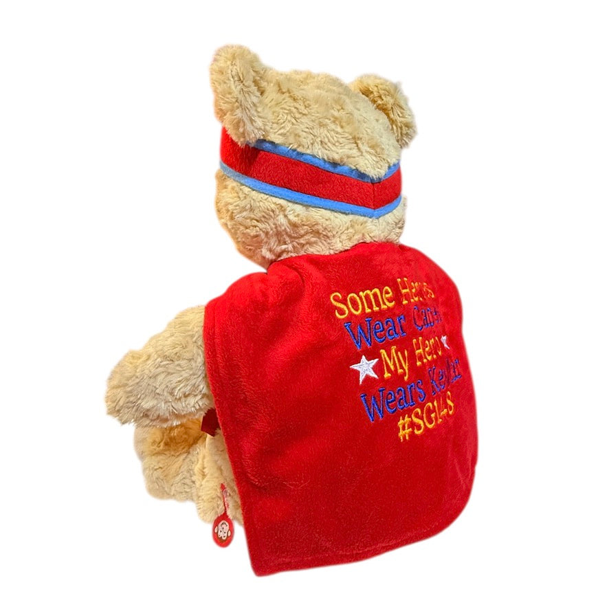 Cubbyford the Red Hero Bear, Minky Cape Reads, 'My Hero Wears Kevlar', #SG148  in EUC