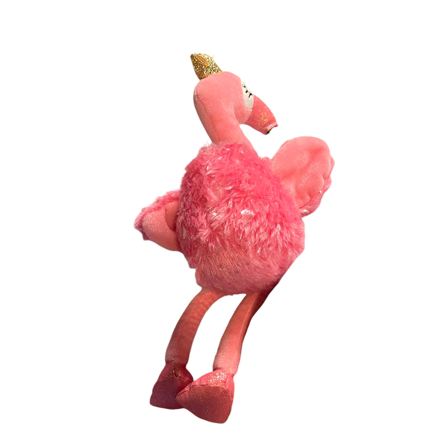 Pink Flamingo, Fluffy,Shiny and Very Sparkly!, Gold Crown, Embroidered Closed Eyes, Long Legs!