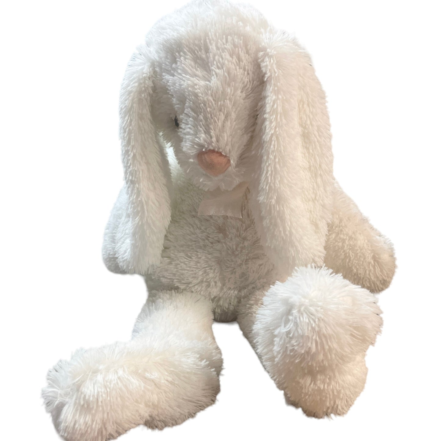 Lop Eared White Plush 19" Bunny Rabbit Stuffed Animal Pink Nose & Gauze Bow GUC