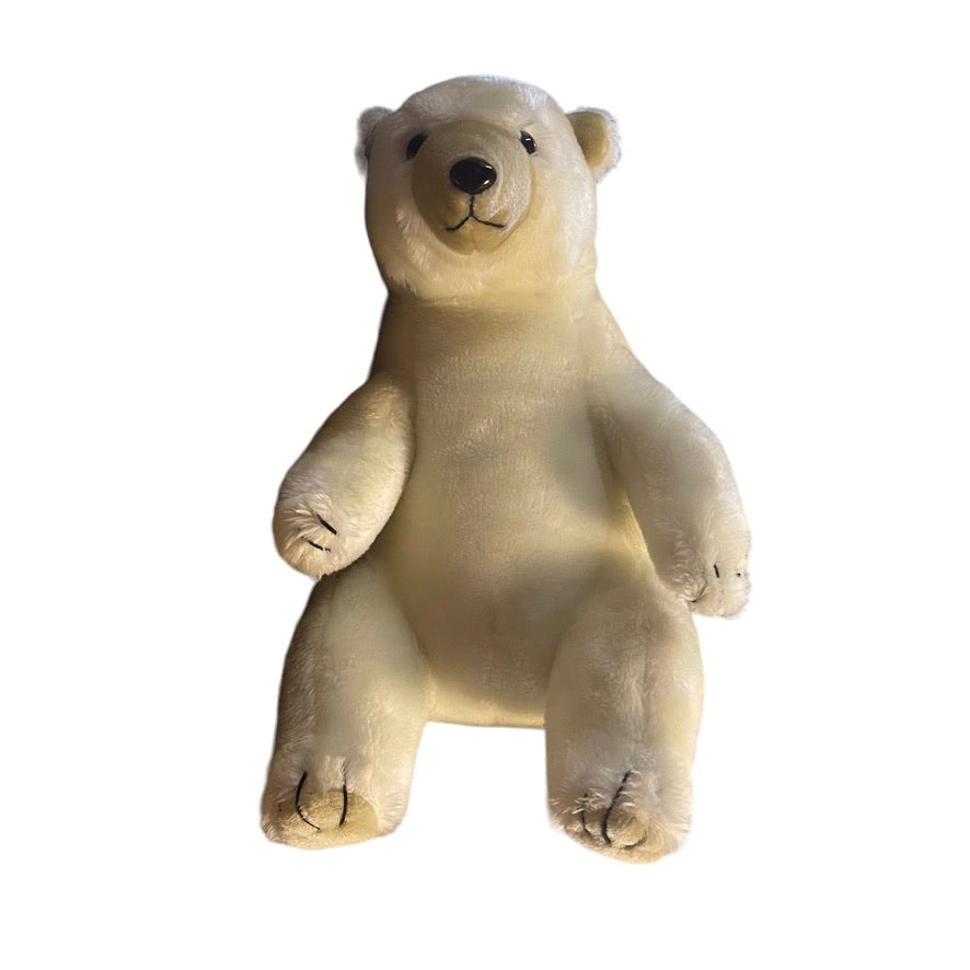 Vintage Polar Bear, Korea, Heron Distribution 13" Seated Realistic White Beige & Black Accents