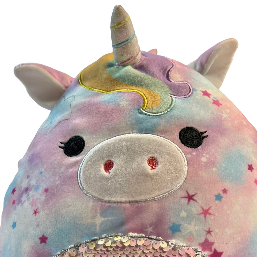 Squishmallow Official Kellytoy Plush Nebula Pink Unicorn Backpack/PJ Bag EUC