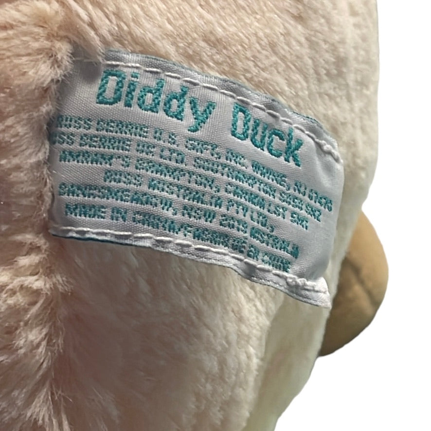 Diddy Duck, Ultra Soft Deep Cream 10" Russ Berrie Stuffed Duckling PinkBow Embroidered Eyes