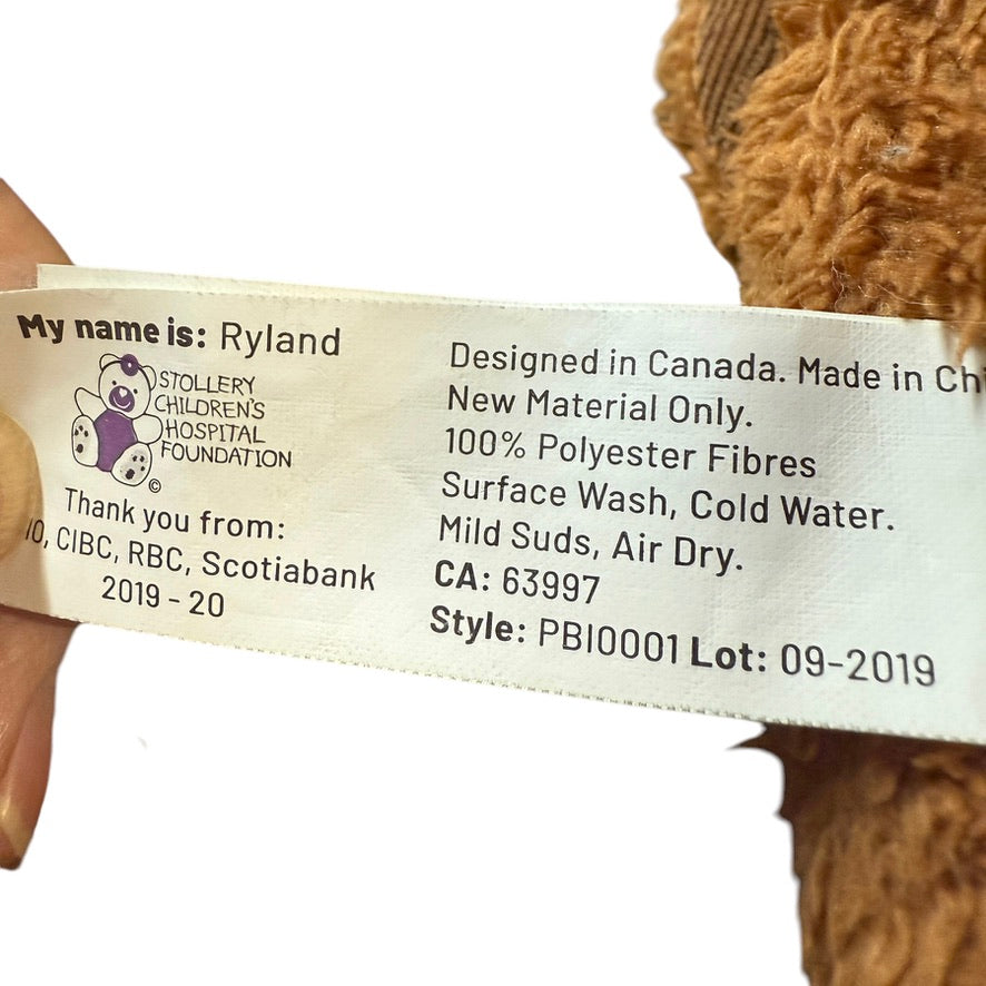 Ryland, Stollery Children's Hospital 2019-20 Charity Bear, Brown & Cream, Corduroy Nose & Paws