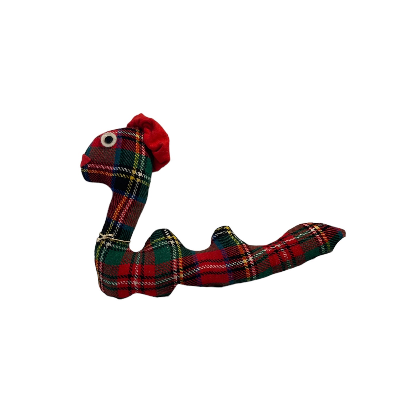 Vintage Nessie, Loch Ness Red Tartan Plush Handmade by Laura Grant Circa 1960's