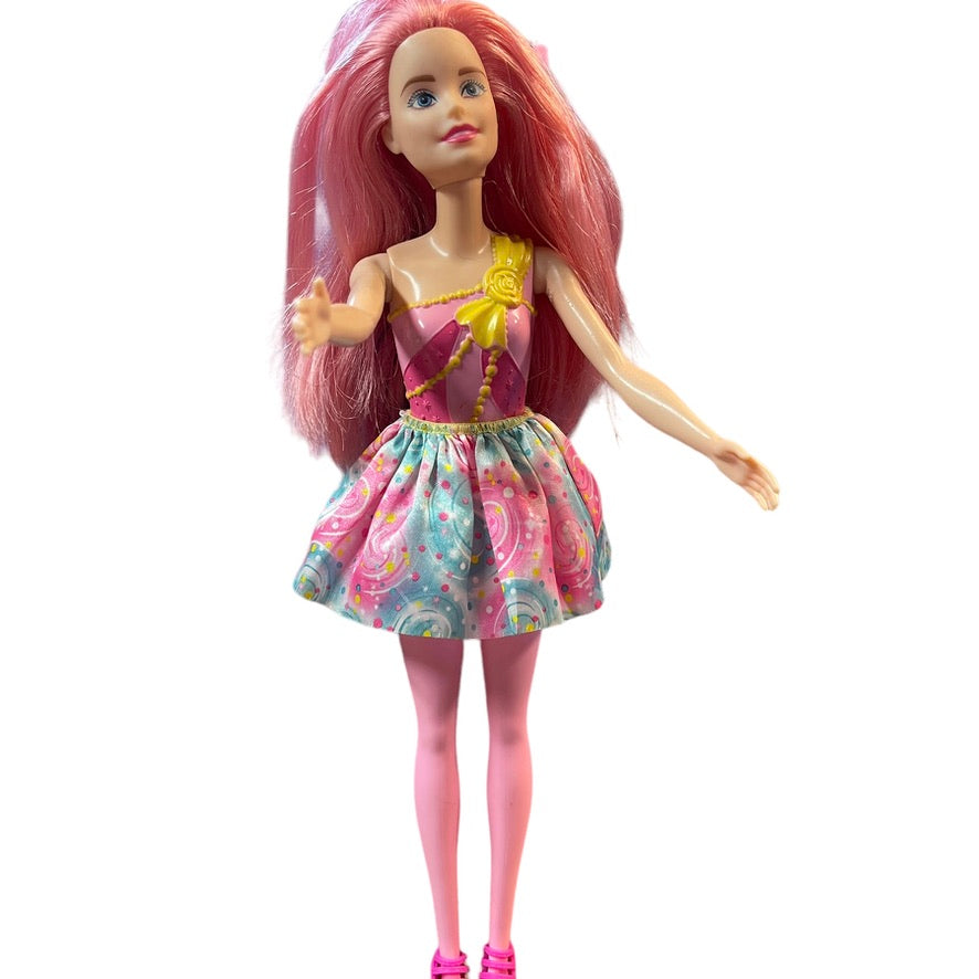 Barbie Dreamtopia Doll with Pink Hair & Legs Vinyl Tank Top, Floral Silk Skirt. No Wings