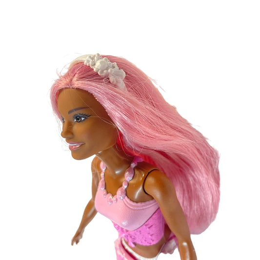 So Pretty! Barbie Dreamtopia Mermaid Doll Dark Complexion Pink Hair& Tail by Mattel