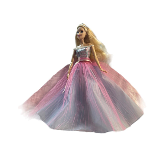 Barbie Birthday Wishes in Beautiful Pearl Trimmed Tulle & Brocade Gown, Blonde Blue Eyes