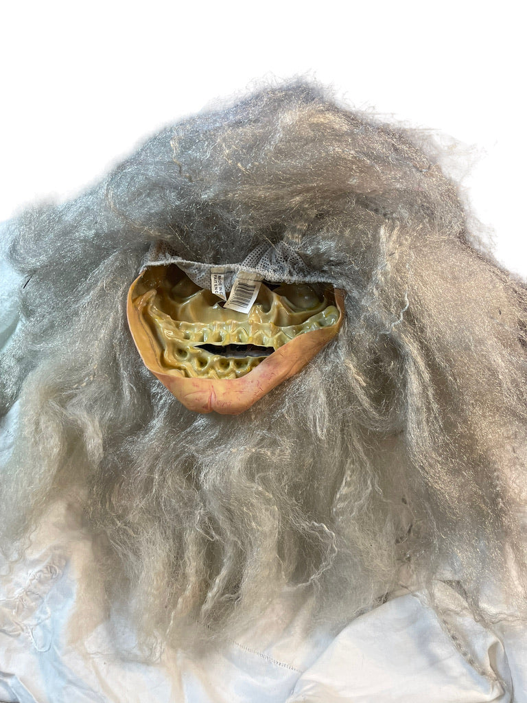 Gruesome Halloween Mask, Long Grey Hair. Bulging Eyes, Rotten Teeth