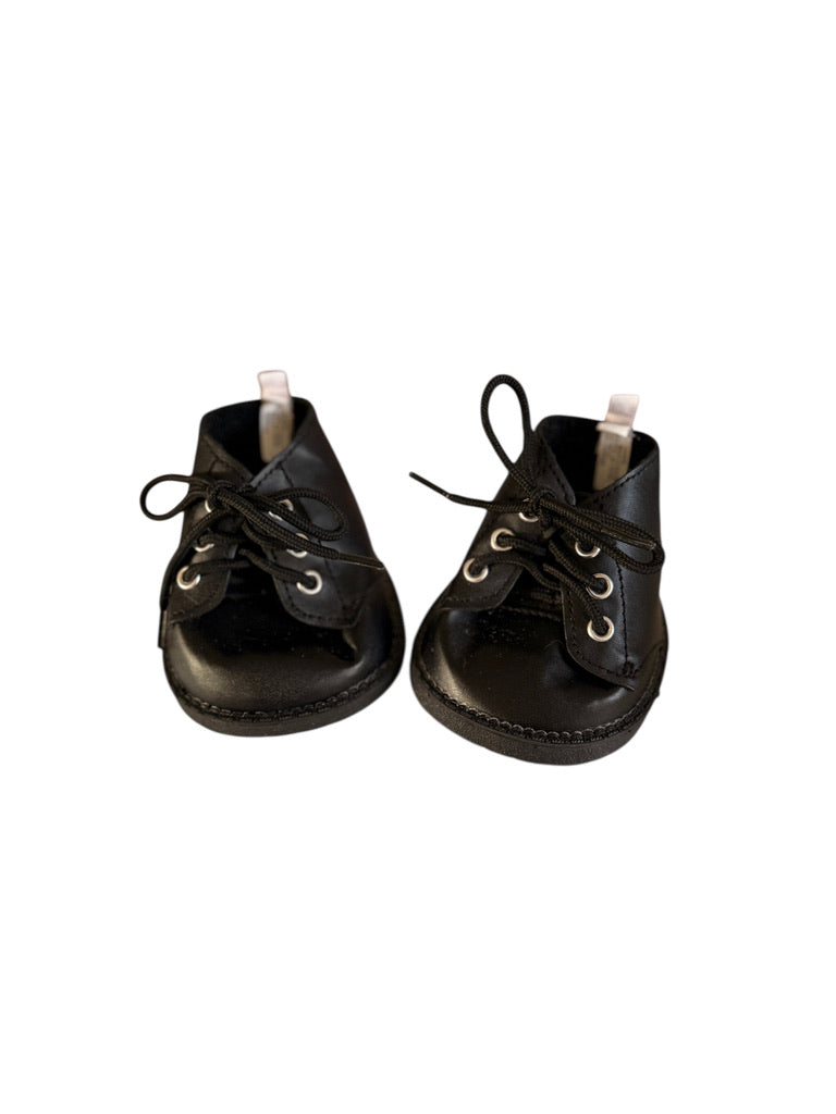 Build-A-Bear Black Faux Leather Tie Shoes/Combat Boots in Very Good Preowned Condition