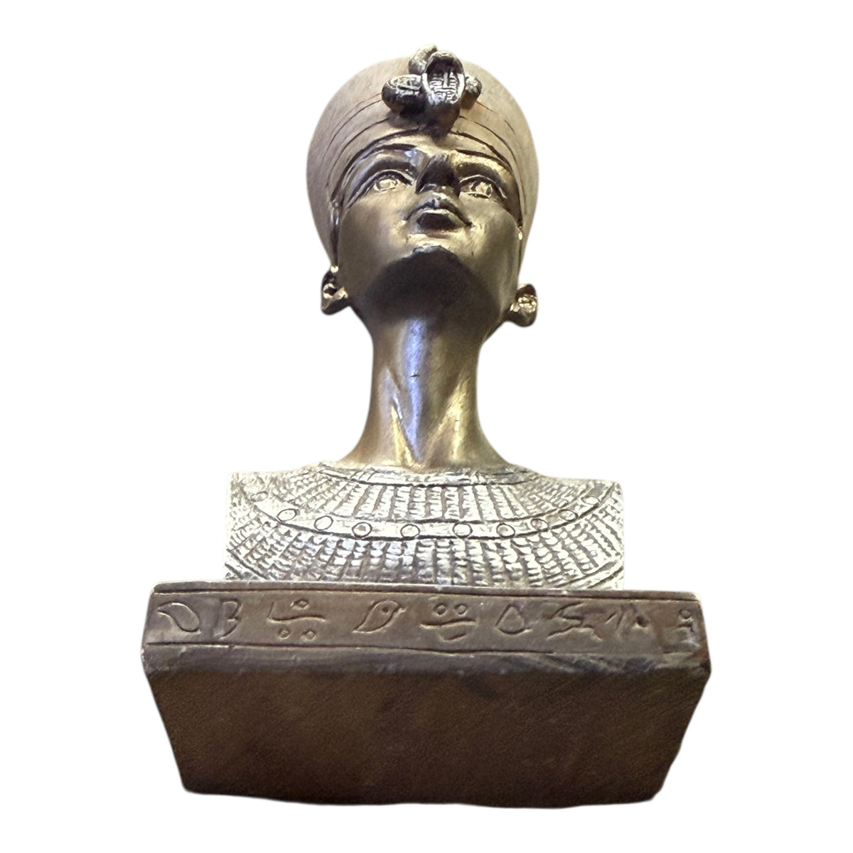 Beautiful Replica 4"  Bust of Ancient Egyptian Queen Nefertiti Silver Toned, Finely Detailed, Excellent Preowned Condition