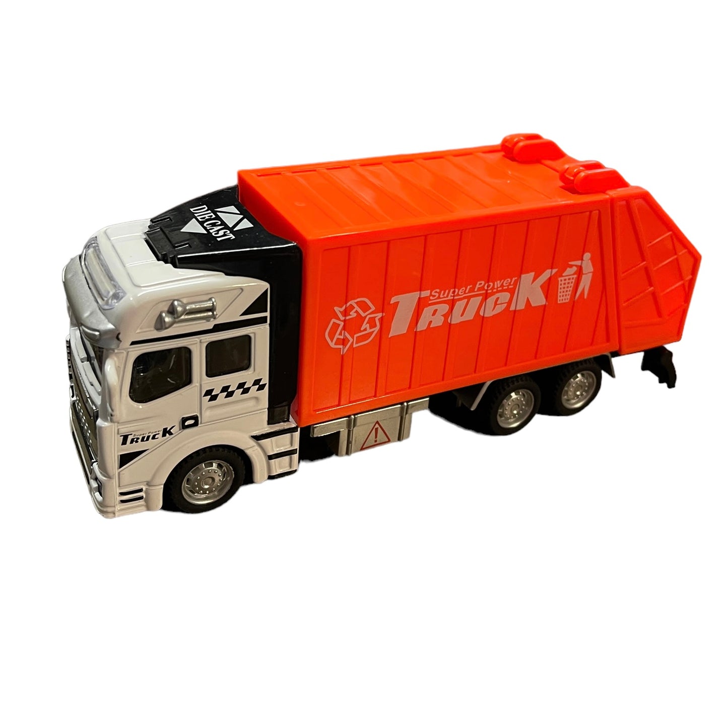 Orange Super Power 1:48 Garbage Truck Die Cast Vehicle in EUC