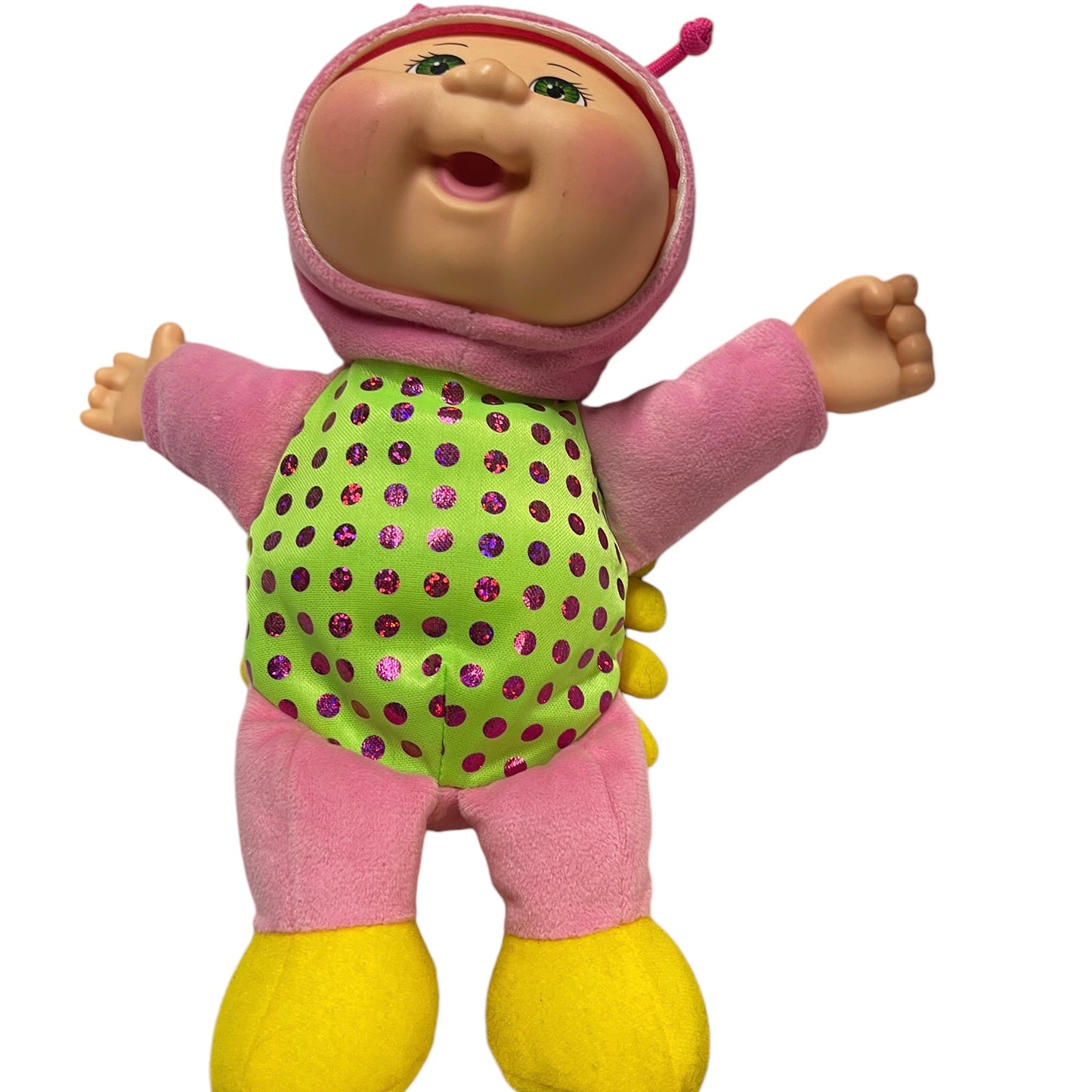 Cabbage Kids Enchanted Forest Friends Vivian Caterpillar 9" Pink & Green Shiny Polka Dotted Tummy