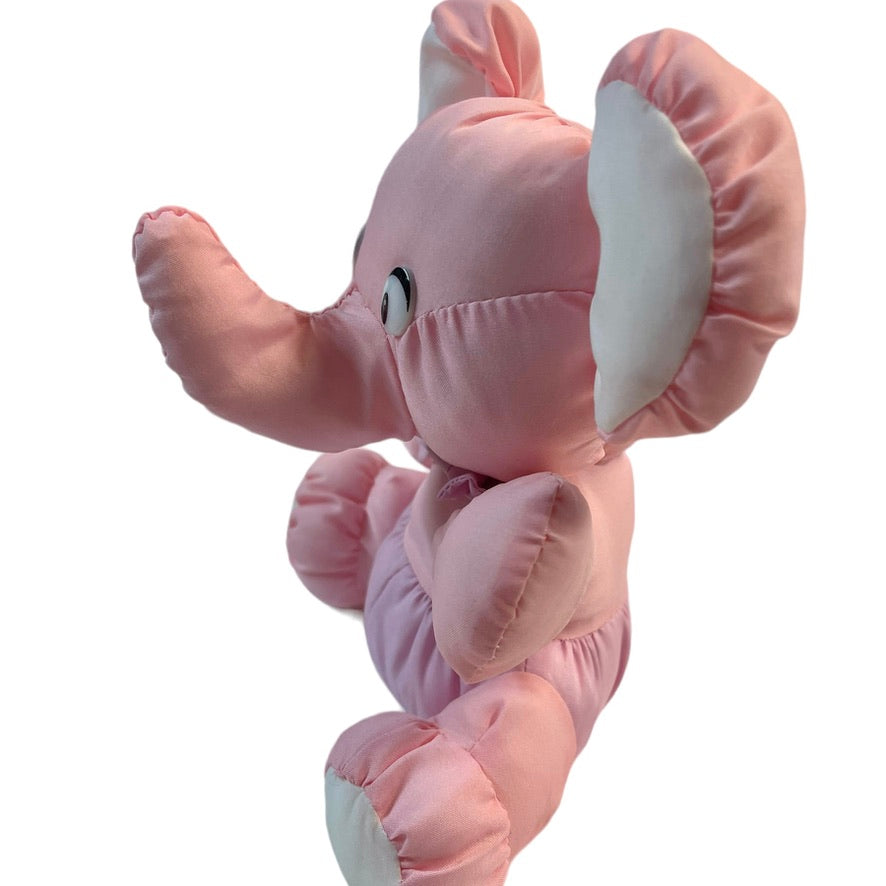 Pink Nylon Elephant, Raised Trunk,Vintage Parachute Fabric, Shiny Plastic Eyes and Pink Bow Tie