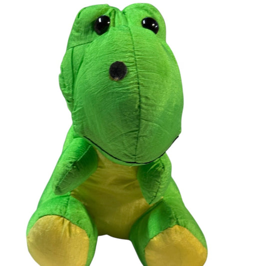 Vintage Lime Green & Yellow Ganz 8" Seated Nylon Dinosaur Black Bead Eyes- Missing Felt Nostril