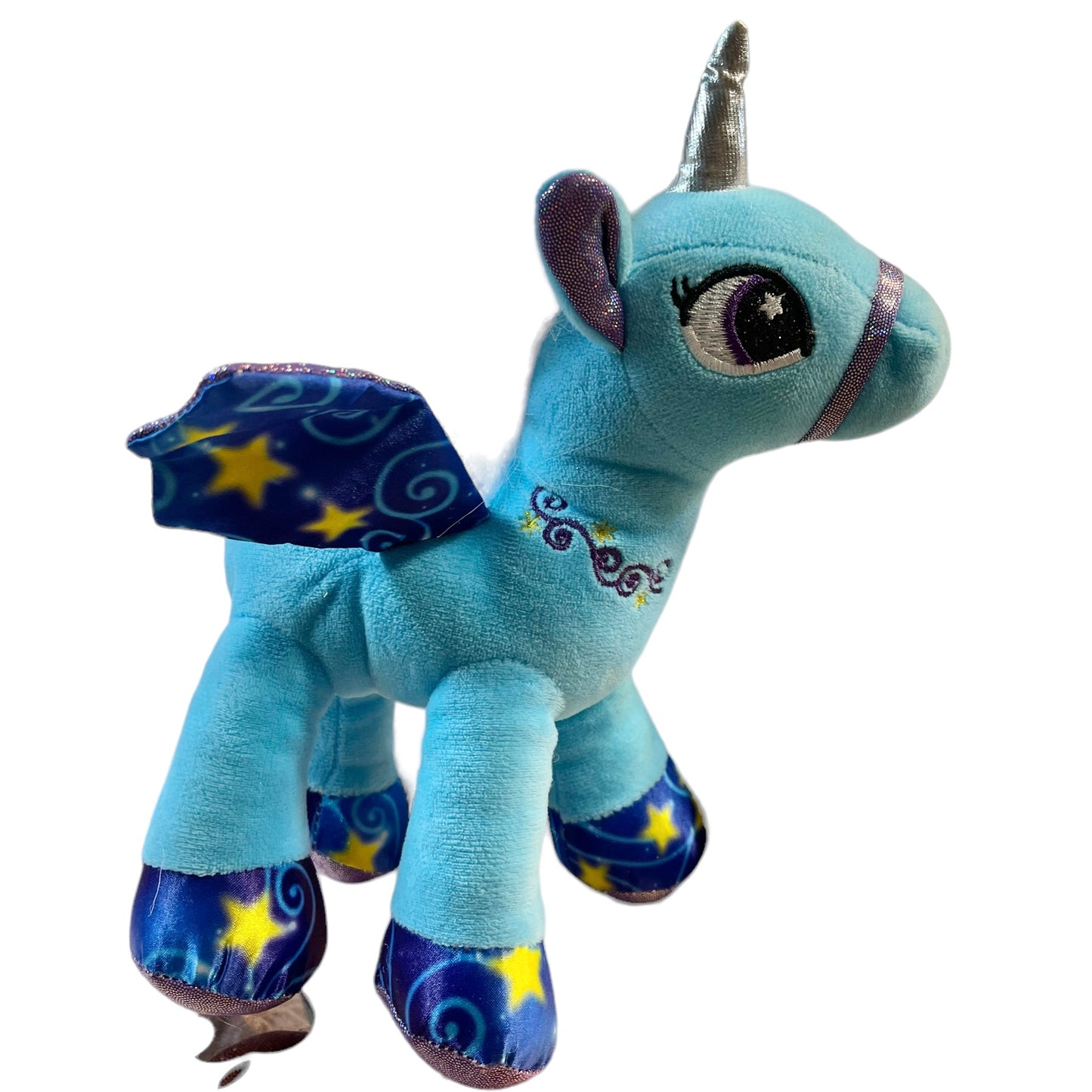 Blue Magical Unicorn Pony Plush Toy Swirly Star Wings Purple/Blue Sprinkles