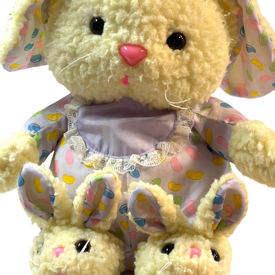 Well-Made Yellow Sherpa Easter Bunny Plush with Jelly Bean Print, Bunny Slippers, 1992