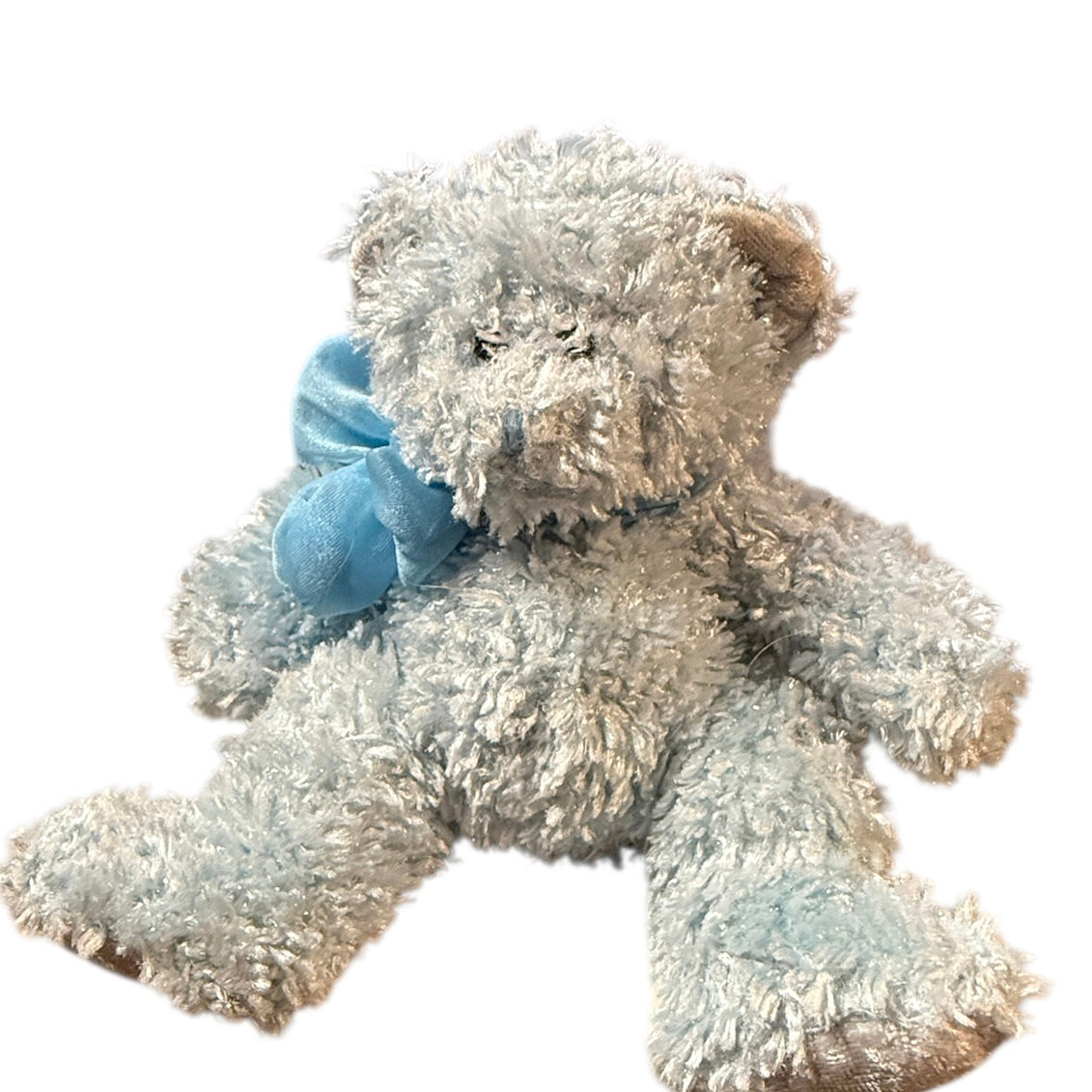 Russ Berrie Light Blue Sparkly Teddy Bear, 'Bubbles' a 5" Plush with Satin Feet  & Chiffon Bow