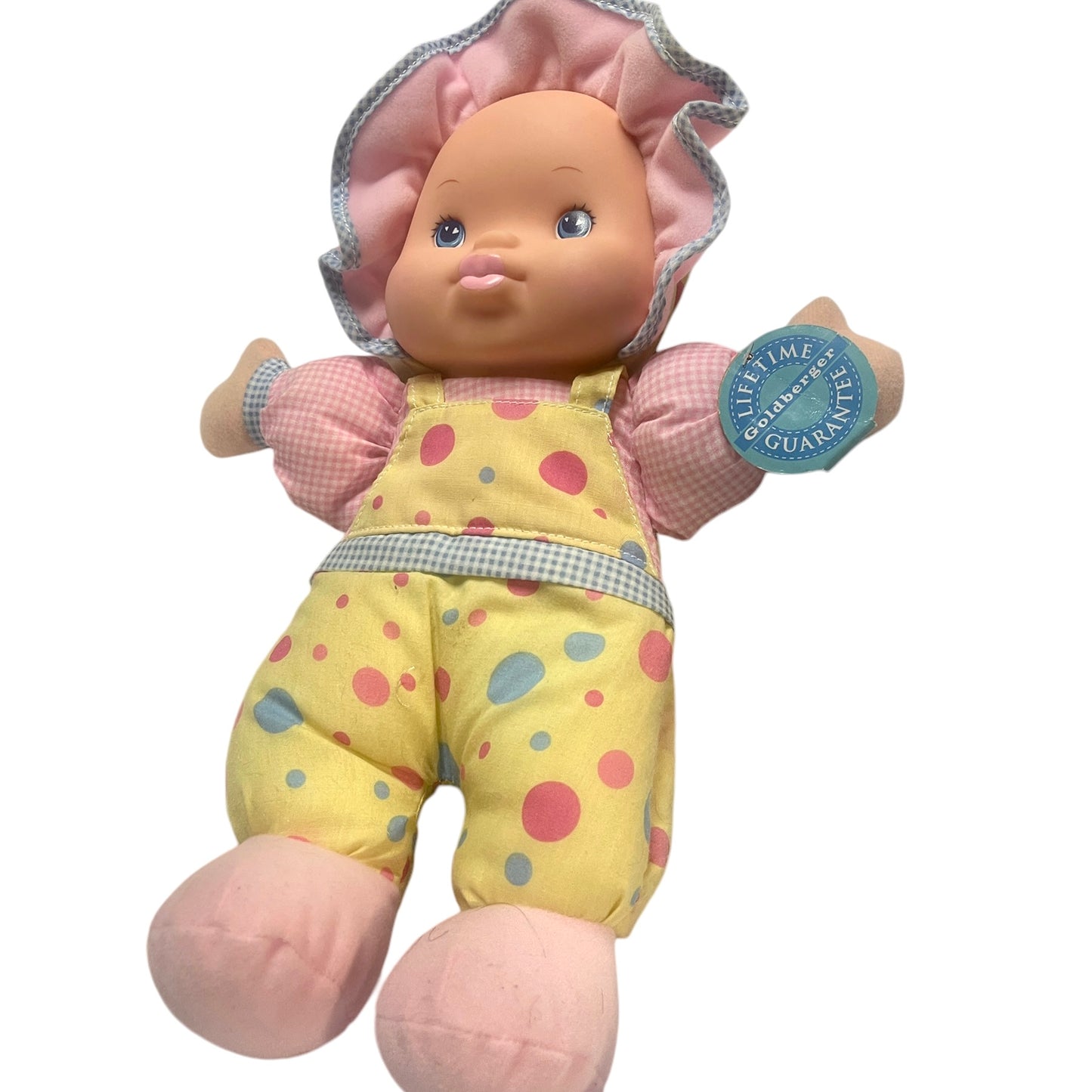 Goldberger Baby's First Kisses Plush & Vinyl Baby Doll  Soft Pastel Polka Dot & Gingham- Working!