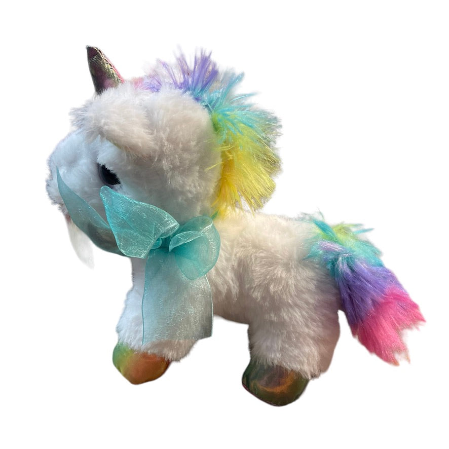 7" White Unicorn Stuffed Animal Plush With Rainbow Horn, Hooves, Ears and Tail