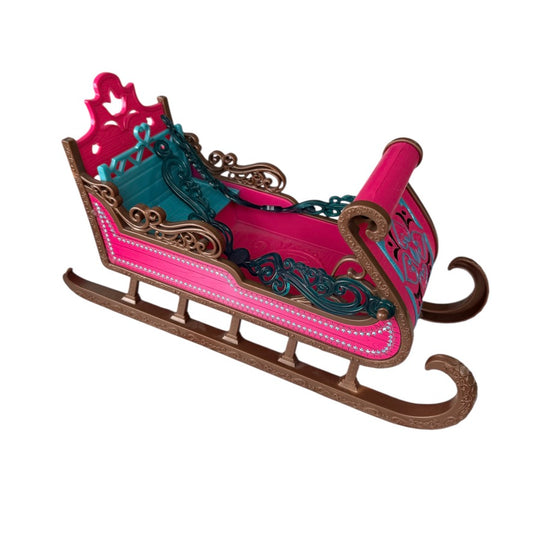Royal Sled from Disneys Frozen, by Mattel, Fuchsia and Turquoise. Preowned with Reins, GUC