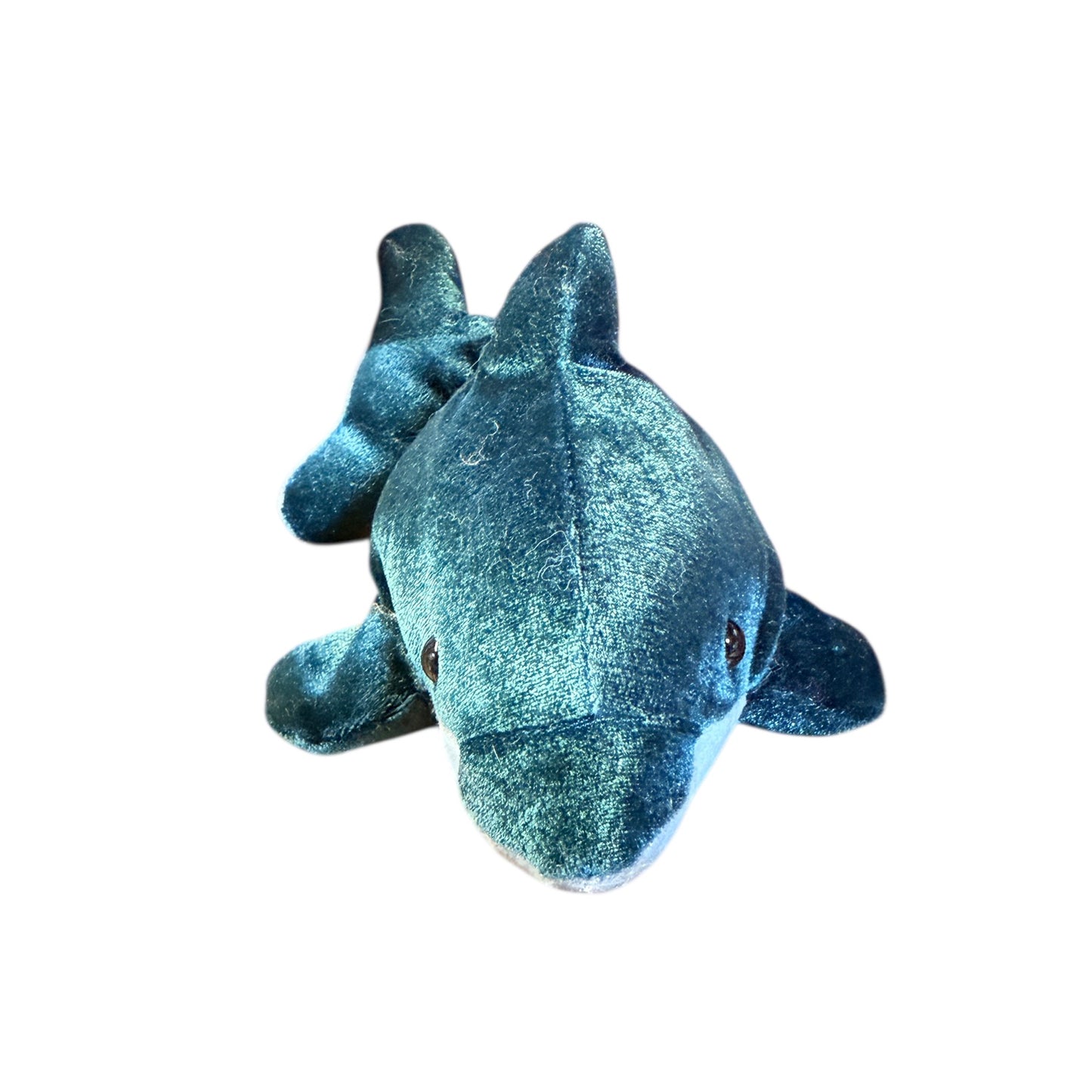 SeaWorld Shimmery Teal 9" Dolphin Plush Stuffed Animal Toy in Good Preowned Condition