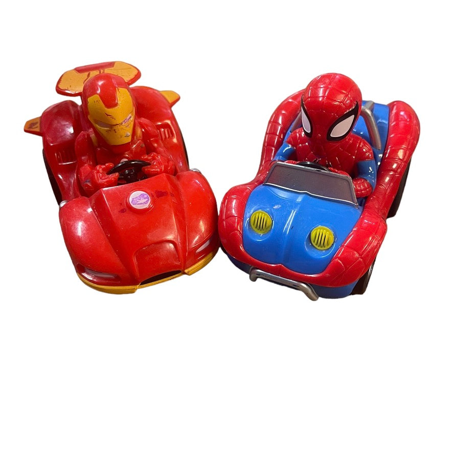 Marvel Super Hero Adventures Race Car Pull Back Vehicle Lot, Iron Man & Spiderman GUC