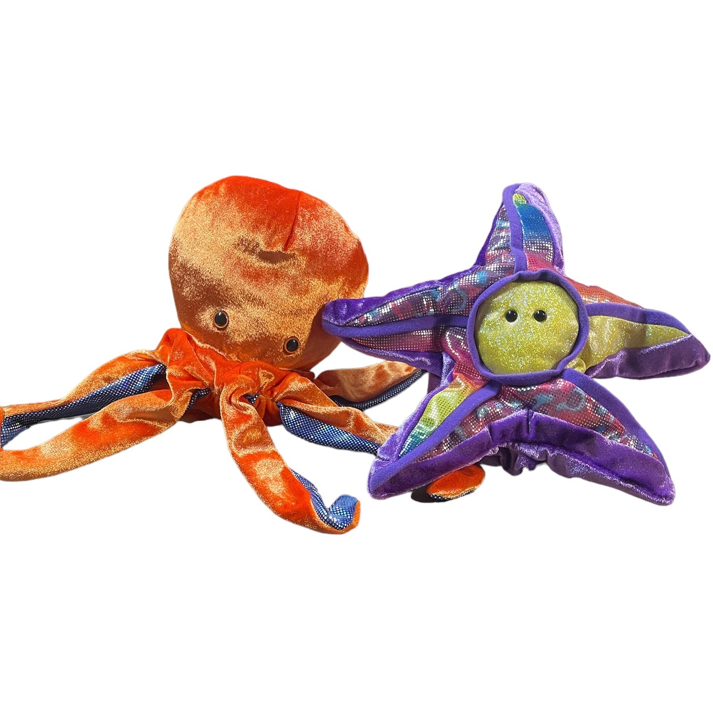 Octopus & Starfish Dream Hand Puppets 10"Sparkly S ea Creatures in EUC