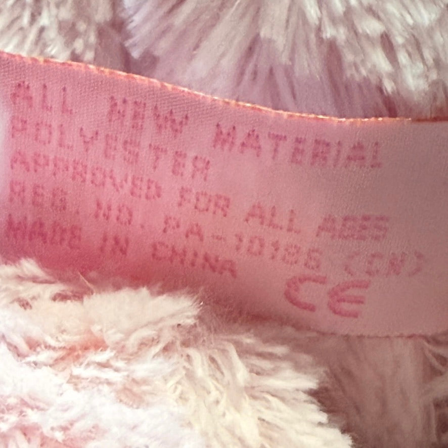 Bearington Baby's First Bear & Ribbon Tag Lovey, Shaggy Pink, Satin Accents, Stitched Features,