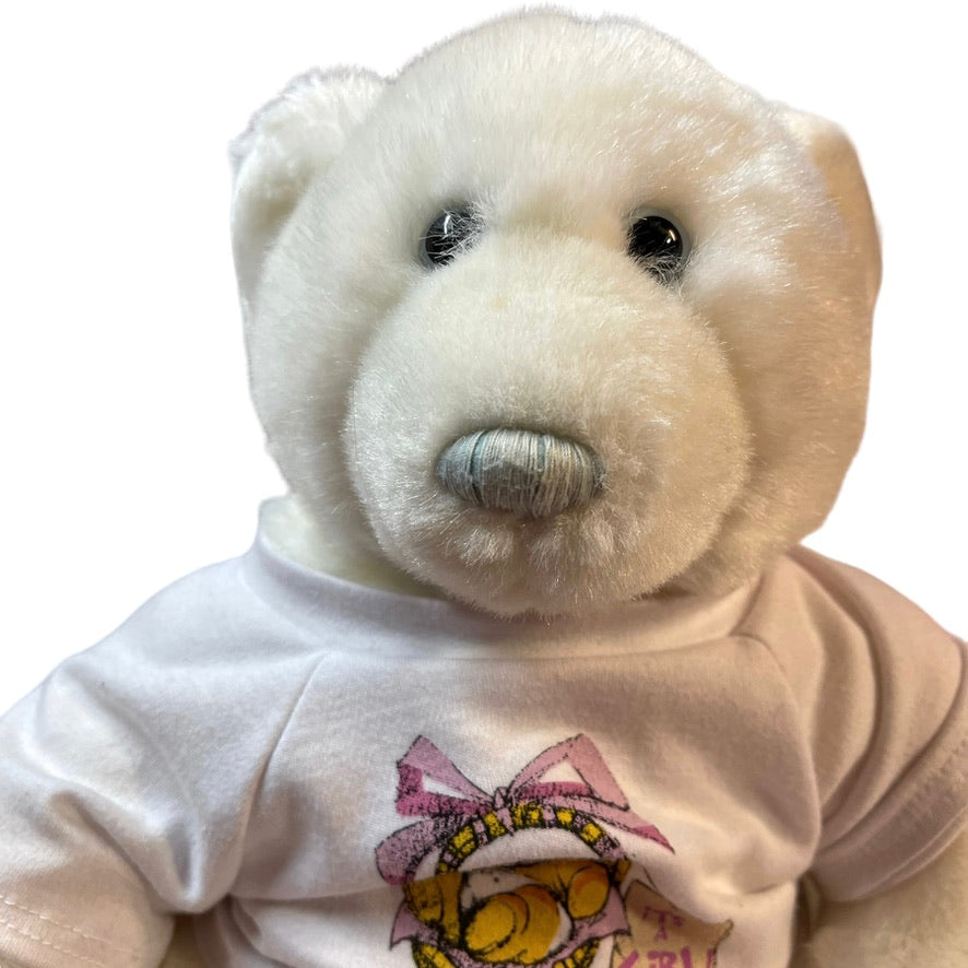 Build-A-Bear PolarBear, Blue Eyes & Nose Wearing It's a Girl! T-Shirt & Bunny Slippers