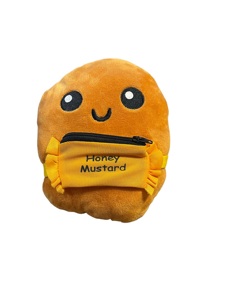 Ideal Toys 8" Smiley Chicken Nugget Honey Mustard Plush with Zippered Fanny Pack, Preowned