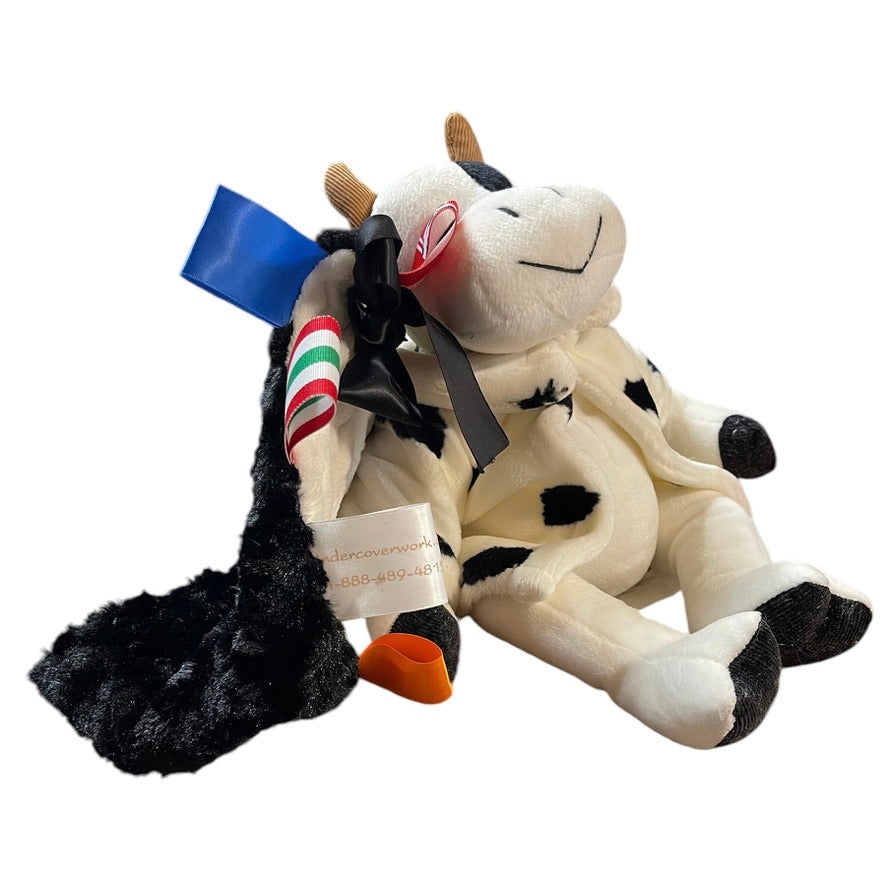 Russ Berrie Cream & Black 'Mooella' Plush  Cow, Fancy Jacket, Stitched Face & Lovey Tag